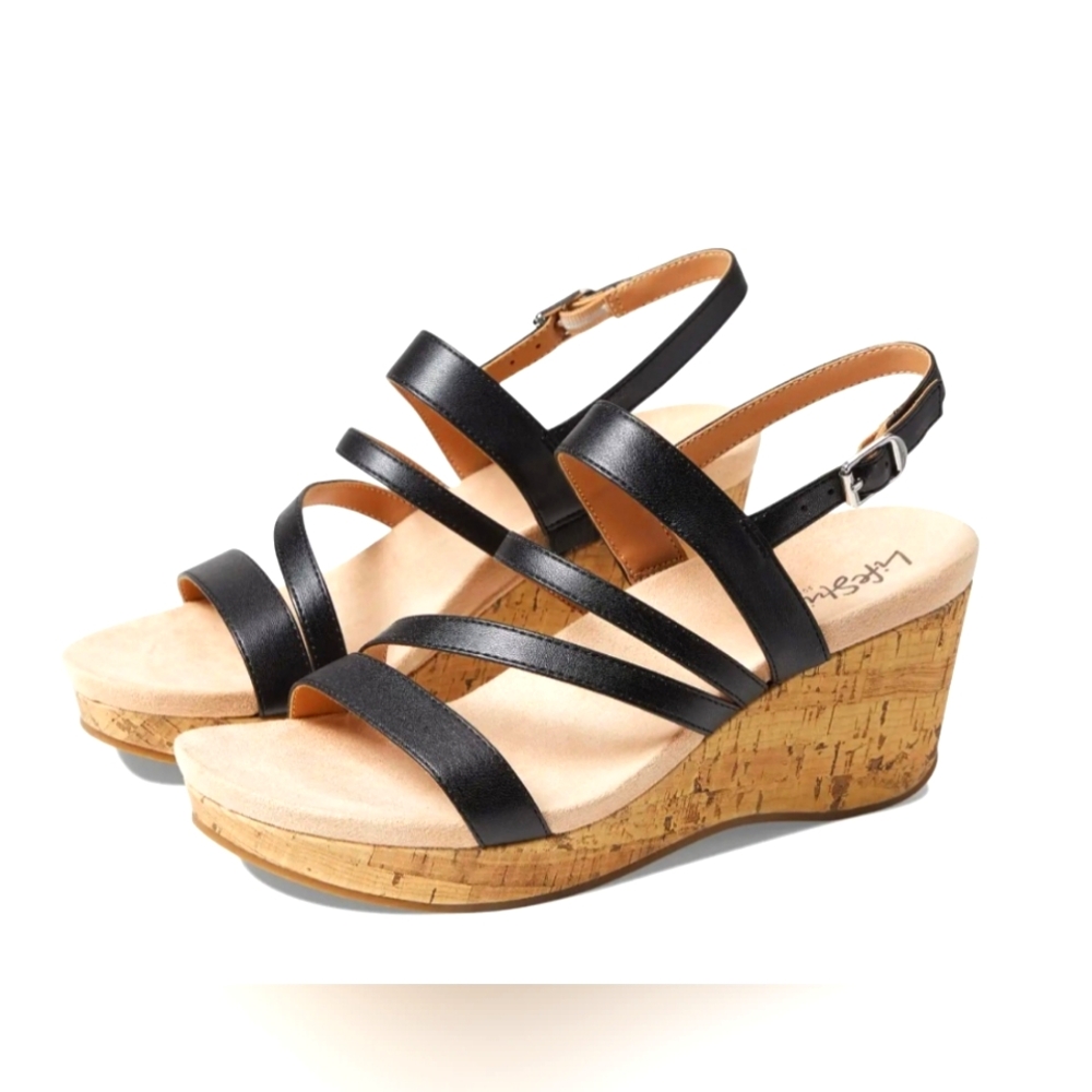 Life Stride Discover Black Wedge  Comfort Sandals *BRAND NEW in Box*